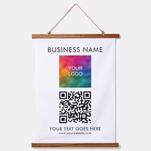 Kunden Firmenlogo Text QR-Code Wandteppich Mit Holzrahmen (Vorderseite)