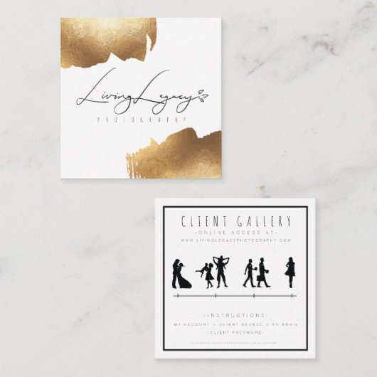 KUNDEN-ZUGANGS-KARTE | Goldbürste Minimalistisch Quadratische Visitenkarte (Vorne/Hinten)