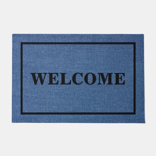 KUNDENBAR WILLKOMMEN Original textilblaue Jeans Fußmatte (Vorderseite)