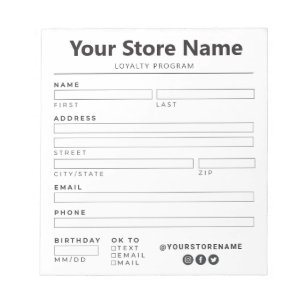 Kundenbindungsbelohnungen für Einzelhandel/Boutiqu Notizblock