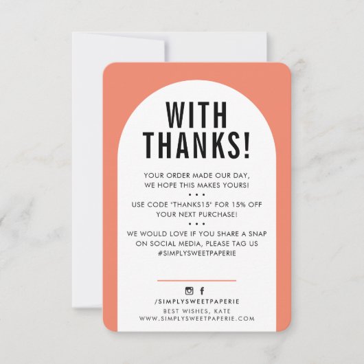 KUNDENDANK IHNEN modernes orangefarbenes Schwarz Dankeskarte (Vorderseite)