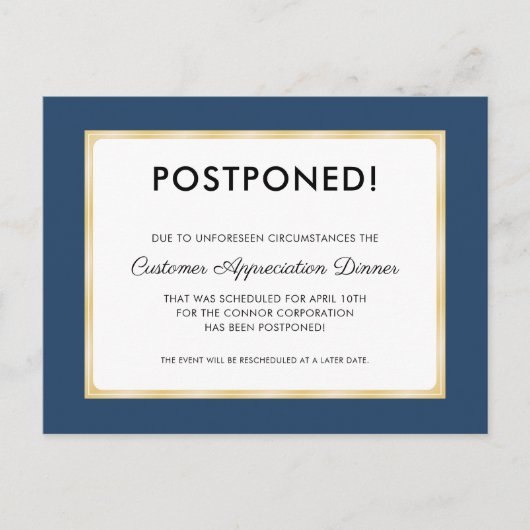 Kundenempfehlung-Abendessen verschoben Postkarte (Vorderseite)