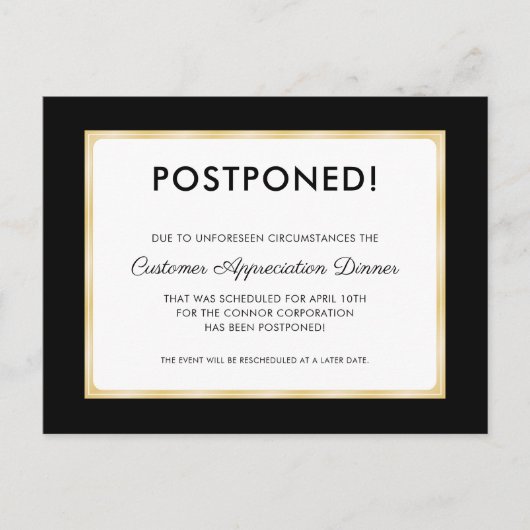 Kundenempfehlung Abendessen "Zurückgestellt schwar Postkarte (Vorderseite)