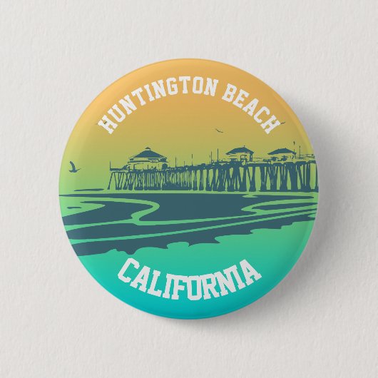 Kundengebundene Huntington Beach Pier-Illustration Button (Vorderseite)