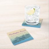 Kundengebundene Huntington Beach Pier-Illustration Rechteckiger Pappuntersetzer (Vor Ort)