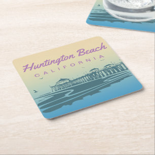 Kundengebundene Huntington Beach Pier-Illustration Rechteckiger Pappuntersetzer