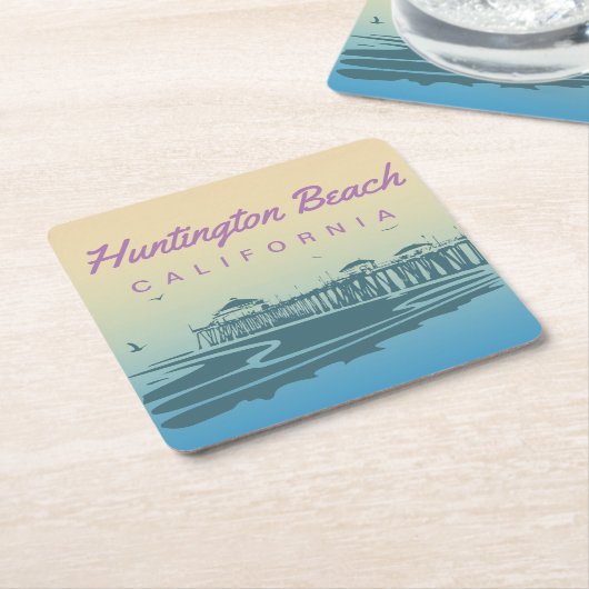 Kundengebundene Huntington Beach Pier-Illustration Rechteckiger Pappuntersetzer (angewinkelt)