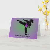 Kundengebundene Mädchen-Silhouette, lila Gurt, Karte (Gelbe Blume)