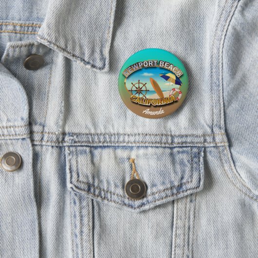Kundengebundene Newport-Strand-Illustration Button (Beispiel)
