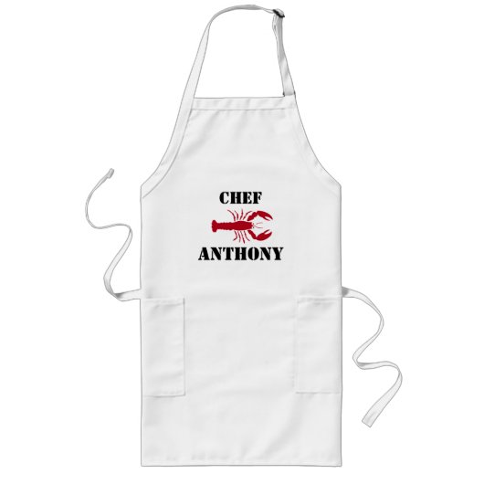 Kundengebundene roter Hummer-weiße Kochs-Schürze Lange Schürze (Vorne)