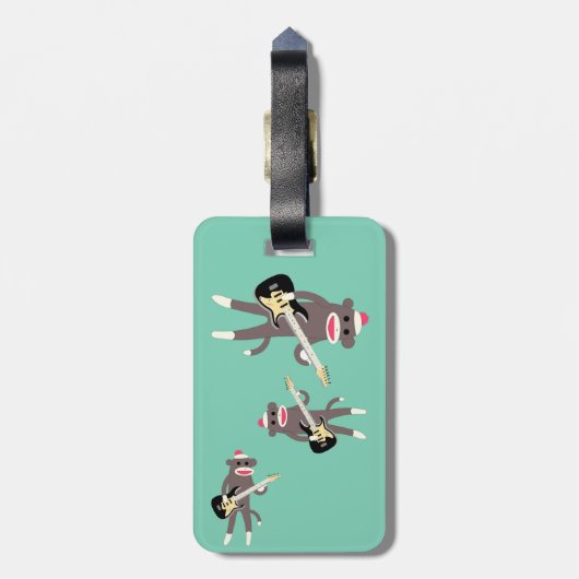 Kundengebundene Socken-Affe-Felsen mit E-Gitarre Gepäckanhänger (Rückseite vertikal)