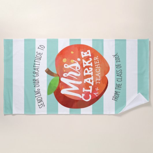 Kundengebundener Name Apples des Lehrers | danken Strandtuch (Vorderseite)