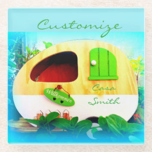 Kundengebundenes Retro Vintages Camperblau Glasuntersetzer