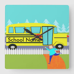 Kundengerecht, die Schulbus-Uhr fangend Quadratische Wanduhr