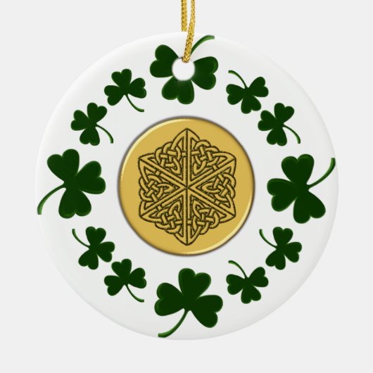 KUNDENGERECHT!  Kleeblätter - Goldirischer Celtic Keramikornament (Vorne)