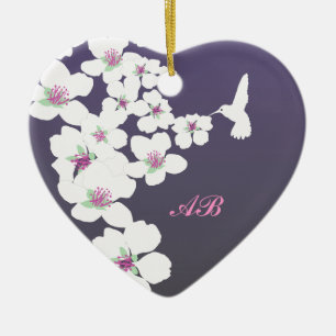 Kundengerecht: Kolibri und Blüte auf Lila Keramik Ornament