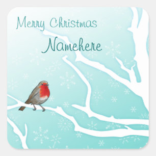 Kundengerecht: Robin in einem Baum Quadratischer Aufkleber