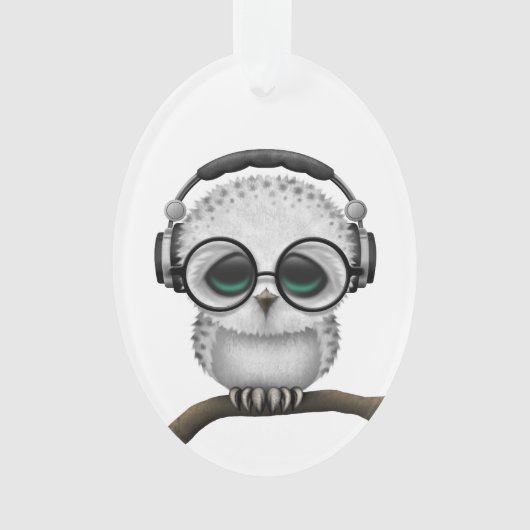 Kundengerechte DJ-Eule mit Kopfhörern und Gläsern Ornament (Vorderseite)