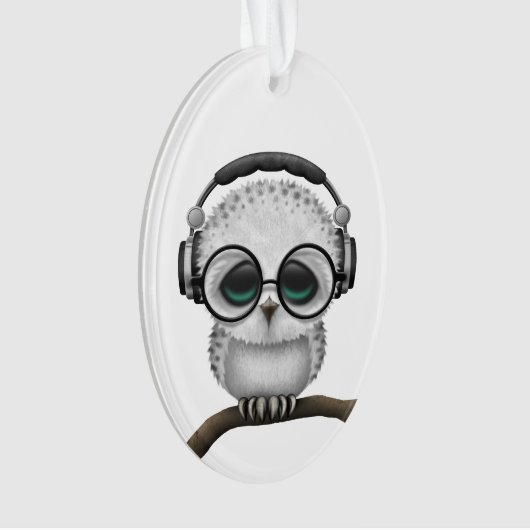 Kundengerechte DJ-Eule mit Kopfhörern und Gläsern Ornament (Vorderseite)