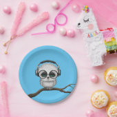 Kundengerechte DJ-Eule mit Kopfhörern und Gläsern Pappteller (Party)