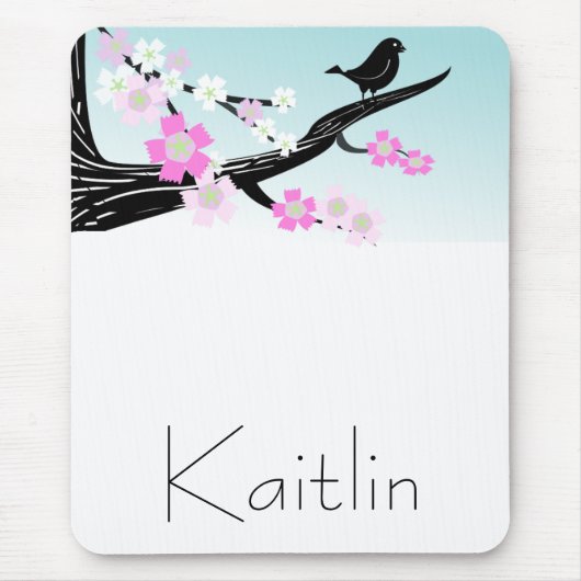 Kundengerechte Spatzenvogel-Kirschblüten grafisch Mousepad (Vorne)