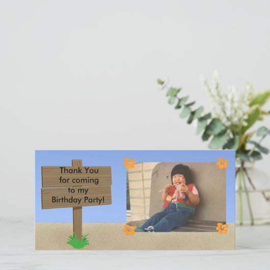 Kundengerechte Strand-Zeichen-Foto-Karte Dankeskarte (Stehend Vorderseite)