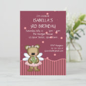 Kundengerechte Teddybär-Rosa-Fee-Prinzessin Einladung (Stehend Vorderseite)