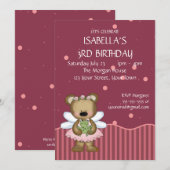 Kundengerechte Teddybär-Rosa-Fee-Prinzessin Einladung (Vorne/Hinten)