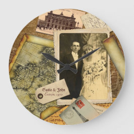 Kundengerechte Vintage Papierrahmen-Foto-Collage Große Wanduhr