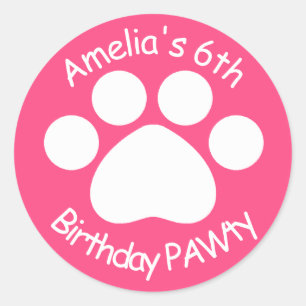Kundengerechter Geburtstag PAWty - Rosa Runder Aufkleber