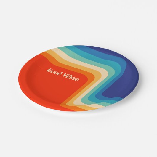Kundengerechter guter Vibes-70er Ombre Pappteller (Schrägansicht)
