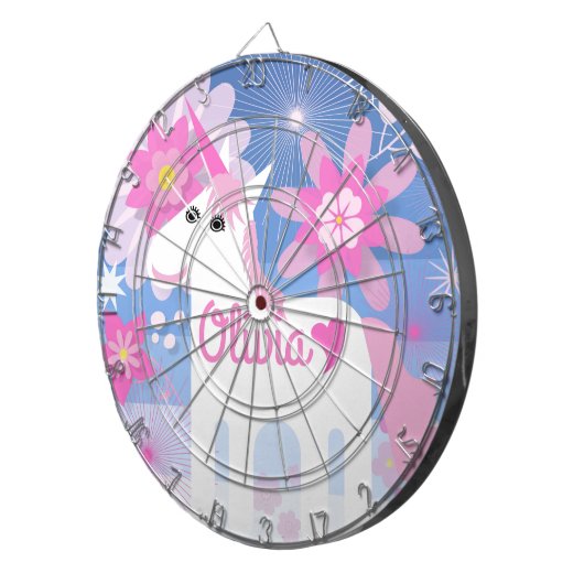 Kundengerechter hübscher rosa UnicornDartboard Dartscheibe (Vorderseite rechts)