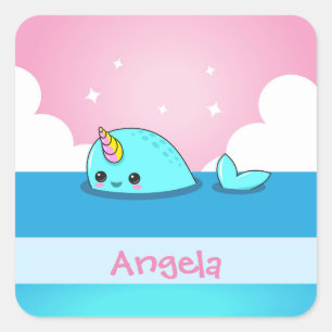 Kundengerechter Kawaii Narwhal Quadratischer Aufkleber