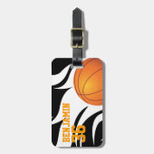 Kundengerechter lodernder Basketball Schwarzweiss Gepäckanhänger (Vorderseite vertikal)