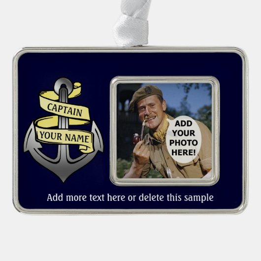 Kundengerechter Schiffs-Kapitän Ihr Namensanker Rahmen-Ornament Silber (Vorderseite)