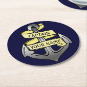 Kundengerechter Schiffs-Kapitän Ihr Namensanker Runder Pappuntersetzer (Angewinkelt)