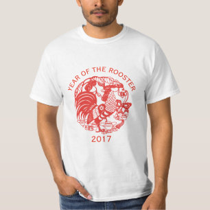 Kundengerechtes Chinese Papercut Hahn-Jahr 2017 T T-Shirt