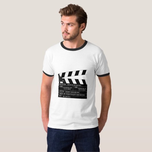 Kundengerechtes Clapperboard für Filmemacher T-Shirt (Vorne ganz)