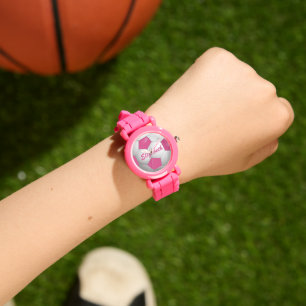 Kundengerechtes Fußball-Fußball-Rosa und Weiß Armbanduhr