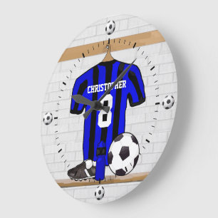 Kundengerechtes Fußball-Shirt (Blau und Schwarzes) Große Wanduhr
