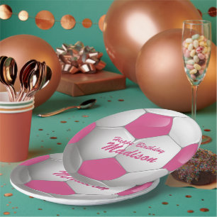 Kundengerechtes Geburtstags-Fußball-Rosa und Wei Pappteller