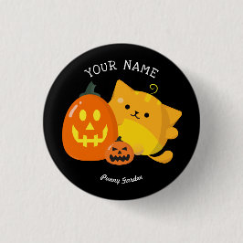 Kundengerechtes Halloween - Kürbis-Katze Button
