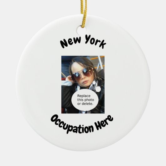 Kundengerechtes New- YorkFoto mit Job oder Hobby Keramik Ornament (Vorne)