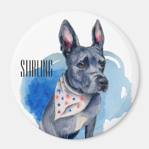 Kundengerechtes Pitbull-Hundeblau-Aquarell Magnet