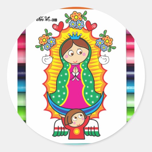 KUNDENGERECHTES PRO VIRGEN DE-GUADALUPE CARICATURA RUNDER AUFKLEBER (Vorderseite)