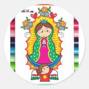 KUNDENGERECHTES PRO VIRGEN DE-GUADALUPE CARICATURA RUNDER AUFKLEBER