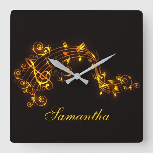 Kundengerechtes Schwarzes und Goldwirbelnde Quadratische Wanduhr (Vorderseite)