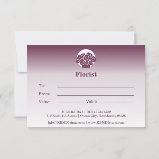 💝 Kundenkarte für Lila und weiße Geschenkgutschei Mitteilungskarte (Rückseite)