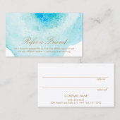 Kundenreferenz von Aqua Blue Abstrakt Watercolor Empfehlungskarte (Vorne/Hinten)