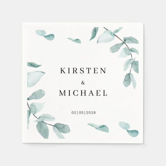 Kundenspezifisch Elegant Eukalyptus Grün Weiß Serviette (Vorderseite)